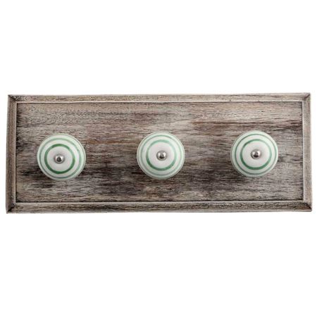 White Pea Green Strip Wooden Hooks