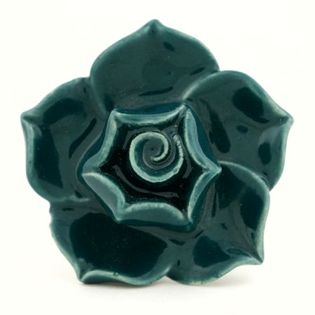 Forest Green Rose Ceramic Dresser Knob