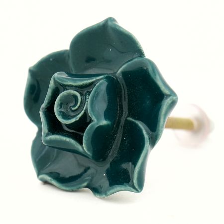 Forest Green Rose Ceramic Dresser Knob
