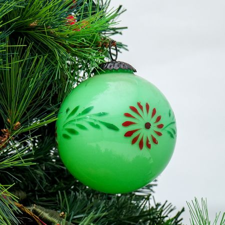 Set Of 3 piece Green Round Flower Christmas Hanging