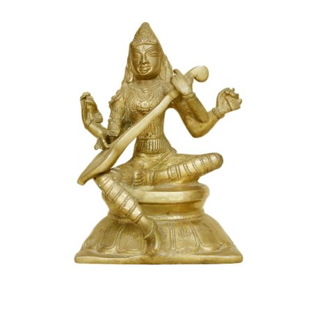 Brass Saraswati (Ht-7.9 Inches)