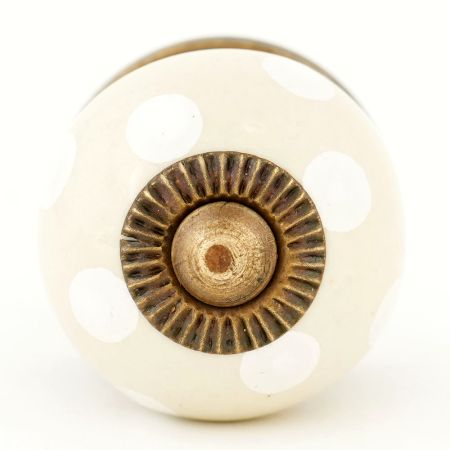 Cream White Polka Dot Small Dresser Knob