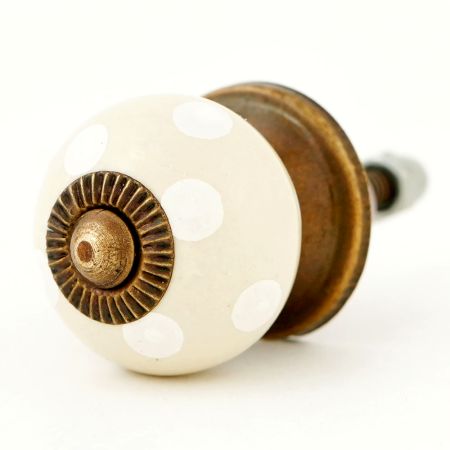 Cream White Polka Dot Small Dresser Knob
