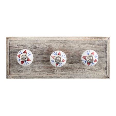 Deep Maroon Lily Ceramic Wooden Hooks