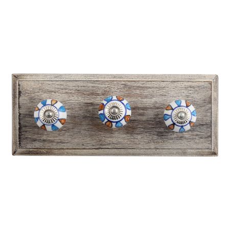 Faded Bluish Ceramic Wooden Hooks