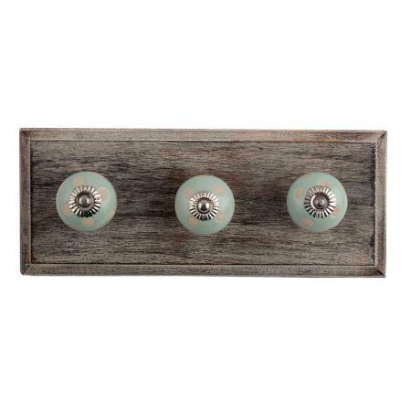 Sage Green Etched Dot Ceramic Wooden Hooks