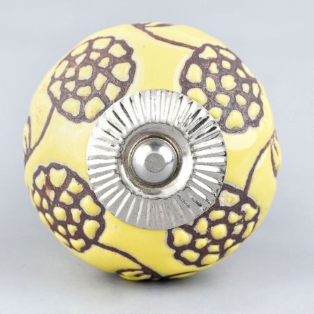 Yellow Marigold Etched Ceramic Floral Cabinet Knob