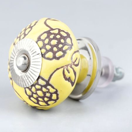 Yellow Marigold Etched Ceramic Floral Cabinet Knob