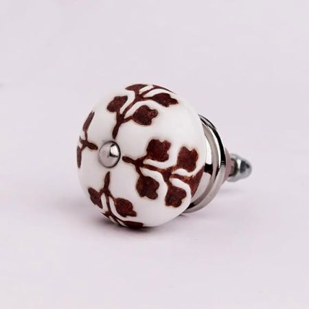 Brown Leaf Cut Flower Etched Ceramic Drawer Knob
