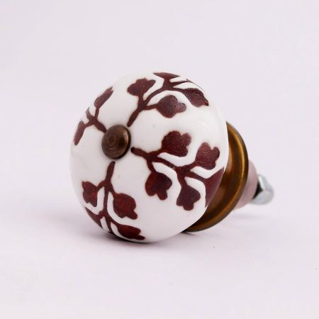 Brown Leaf Cut Flower Etched Ceramic Drawer Knob