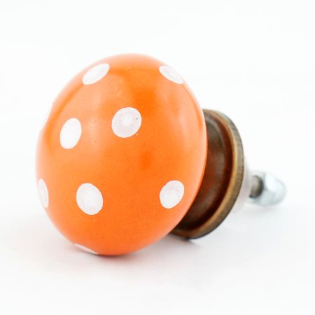 Orange White Polka Dots Flat Knob