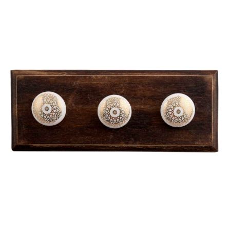 Golden Floral Pattern Flat Ceramic Wooden Hooks