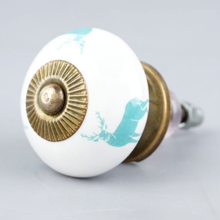 Turquoise Standing Rein Deer Pattern Ceramic Dresser Knob Online