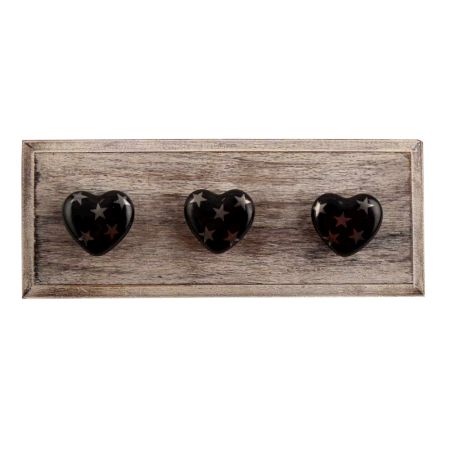 Silver Star Heart Ceramic Wooden Hooks