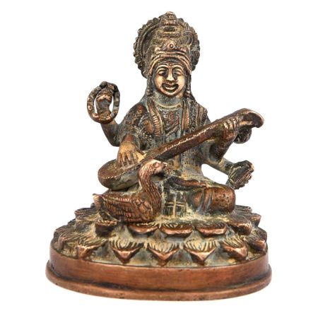 Goddess Saraswati with Veena - Brass Statue