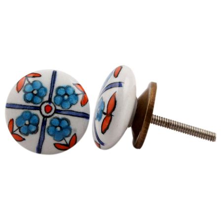 Turquoise Floral Pattern Knob