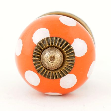 Orange White Polka Dotted Ceramic Knob