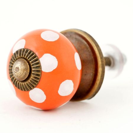 Orange White Polka Dotted Ceramic Knob