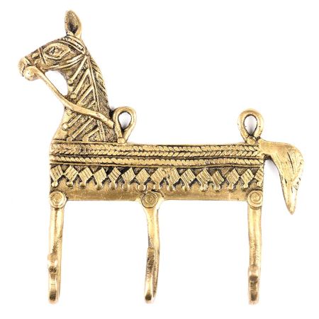 Engraved Brass Horse Hooks with 3 Pegs
