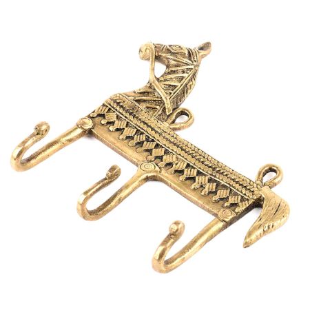 Engraved Brass Horse Hooks with 3 Pegs