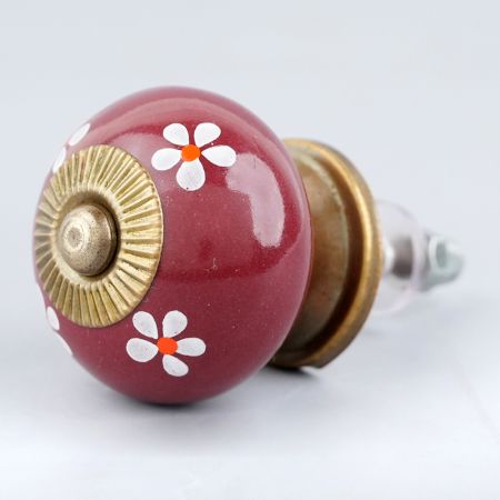 Maroon Flower Knob