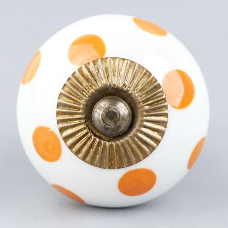 White Orange Polka Ceramic Wardrobe Knob