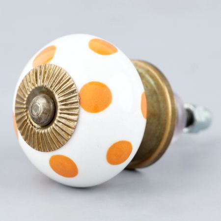 White Orange Polka Ceramic Wardrobe Knob