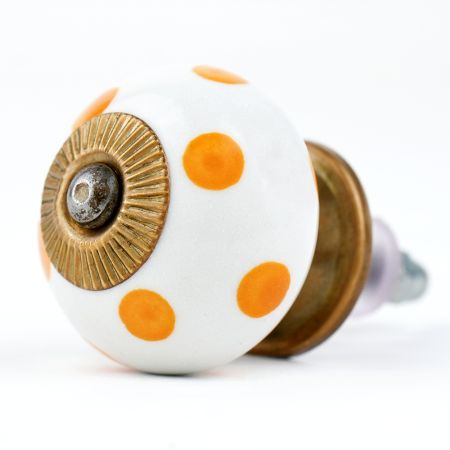 White Orange Polka Ceramic Wardrobe Knob