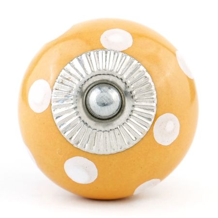Mustard White Polka Ceramic Almirah Knob