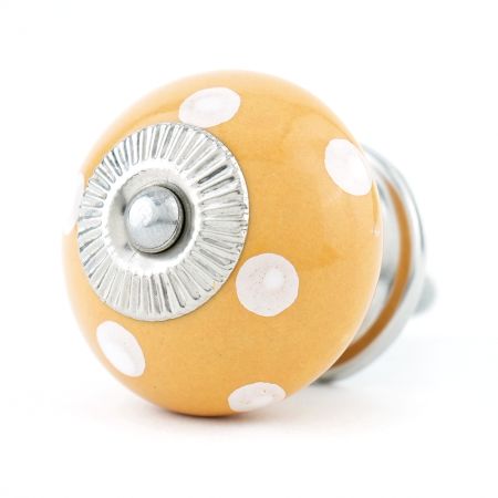 Mustard White Polka Ceramic Almirah Knob