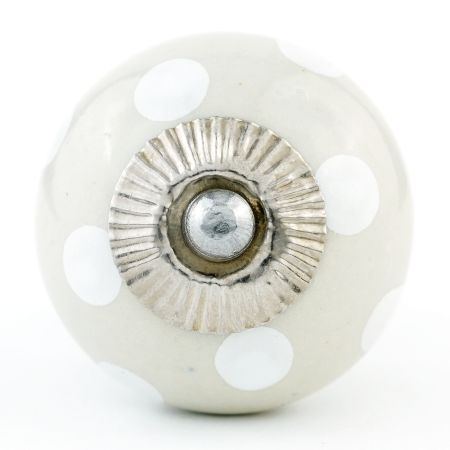 Cream White Polka Ceramic Knob