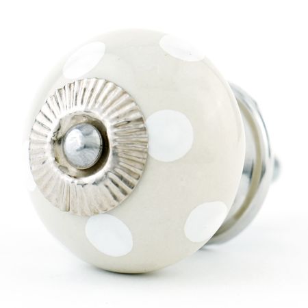 Cream White Polka Ceramic Knob