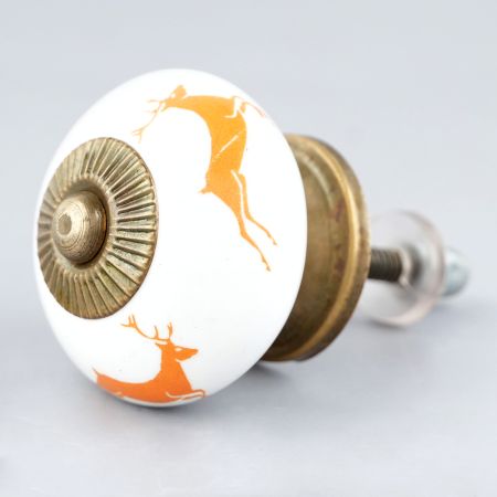 Orange Running Rein Deer Pattern Ceramic Drawer Knob Online