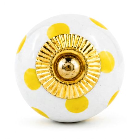 White Yellow Polka Ceramic Furniture Knob