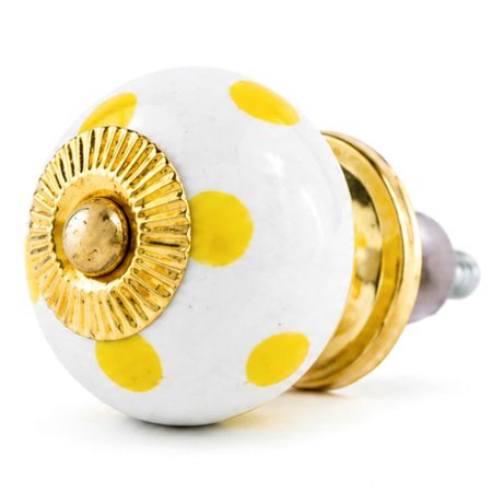 White Yellow Polka Ceramic Furniture Knob