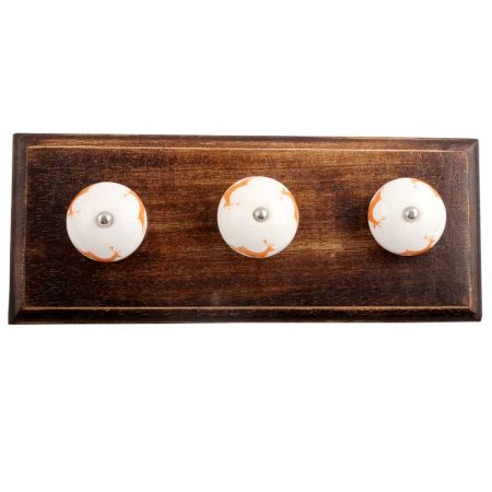 Orange Running Rein Deer Pattern Ceramic Wooden Hooks