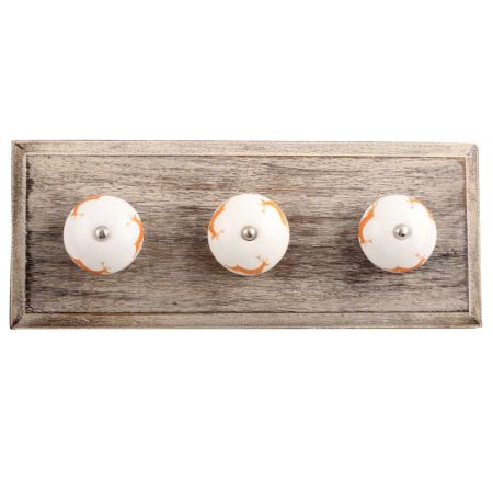 Orange Running Rein Deer Pattern Ceramic Wooden Hooks