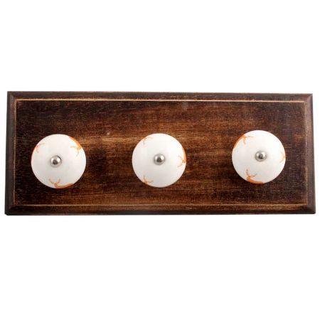 Orange Standing Rein Deer Pattern Ceramic Wooden Hooks