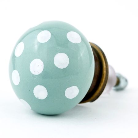 Light Green White Polka Ceramic Knob