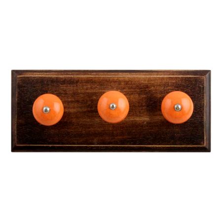 Orange Black Crackle Ceramic Wooden Hooks