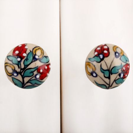 Light Blue Leafy White Ceramic Bulb Knob