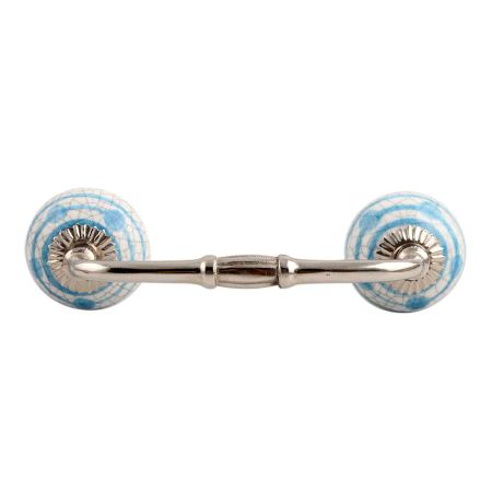 Blue Striped Dotted Cackle Ceramic Bridge Handle