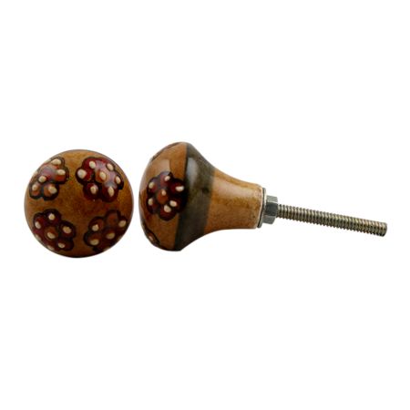 Red Dotted Leafy Ceramic Bulb Knob