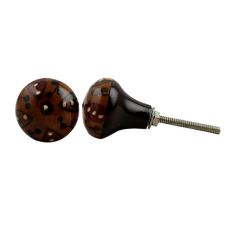 Mustard Red Green Leafy Ceramic Bulb Knob