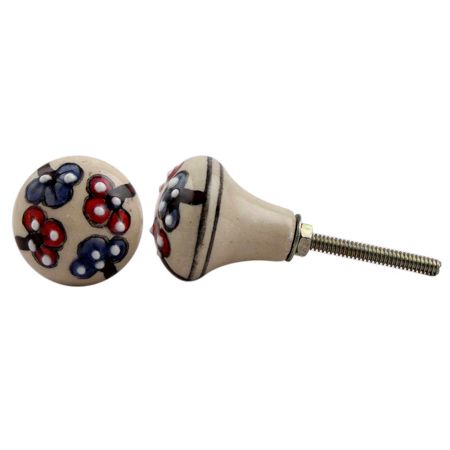 Red Blue Floral Ceramic Bulb Knob