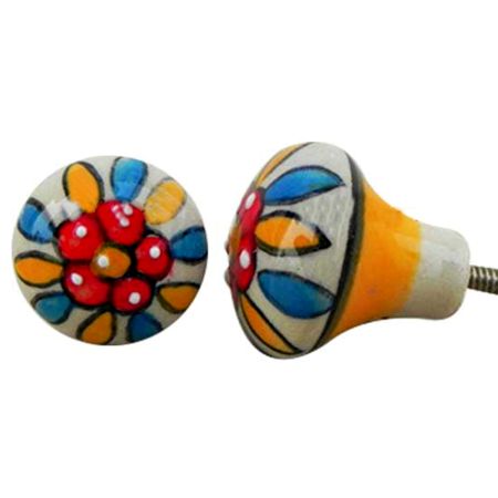 Red Blue Yellow Floral Ceramic Bulb Knob