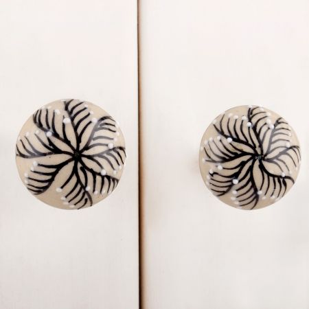 White Black Leaf Ceramic Bulb Knob