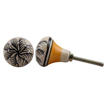 White Black Leaf Ceramic Bulb Knob