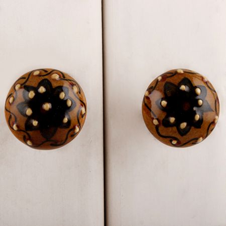 Peanut Brown Maroon Floral Ceramic Bulb Knob