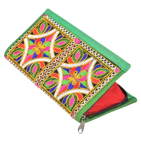 Banjara Green Border Hand Embroidered Clutch Purse